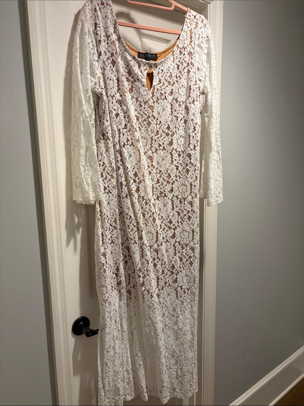 Eloquii White Floral Lace Maxi Dress with Keyhole